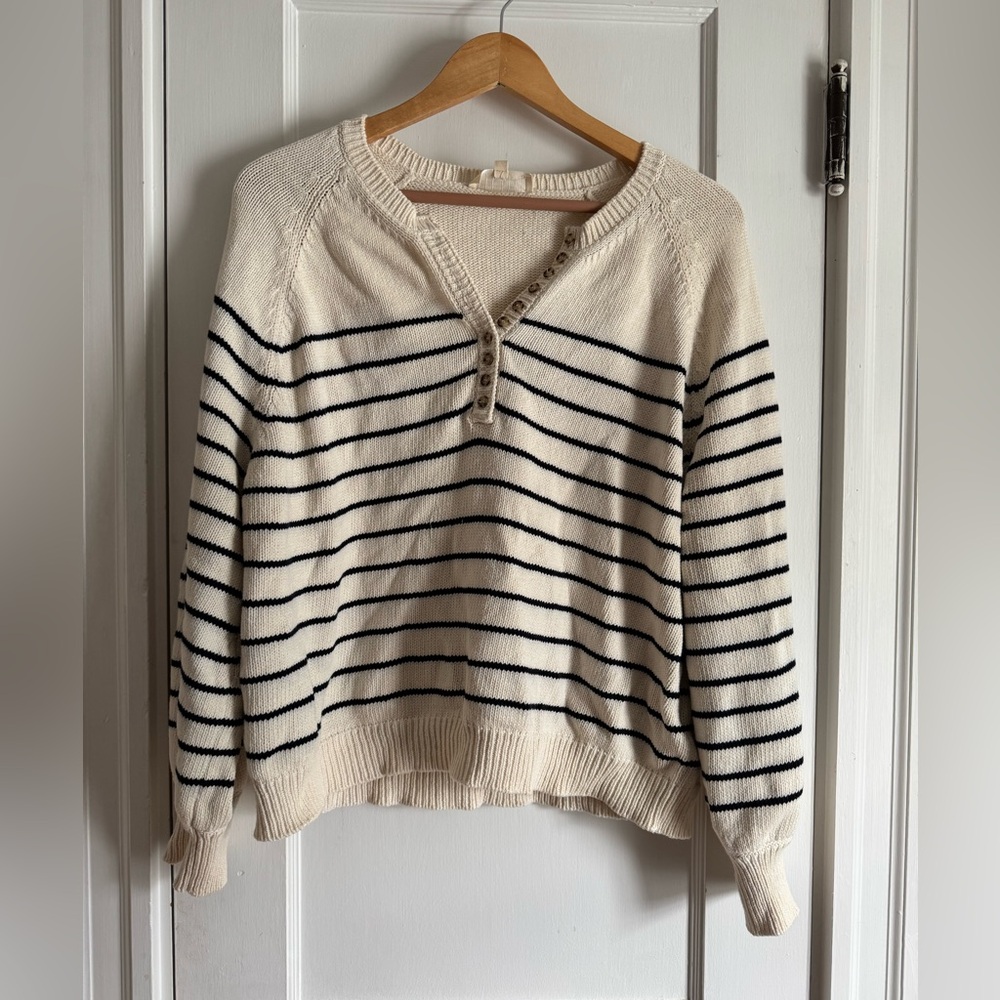 Sezane Cream and Black Striped Sweater